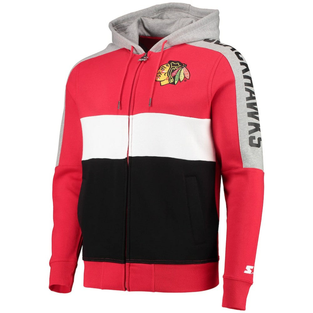 Chicago Blackhawks Starter Playoffs Color Block Full-Zip Hoodie - Red/Black | US 4270903