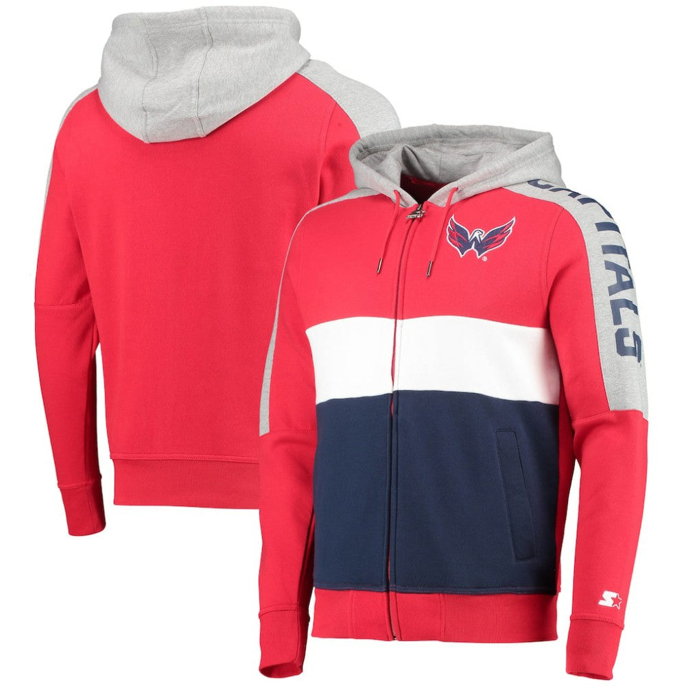 Washington Capitals Starter Playoffs Color Block Full-Zip Hoodie - Red/Navy | US 4270920