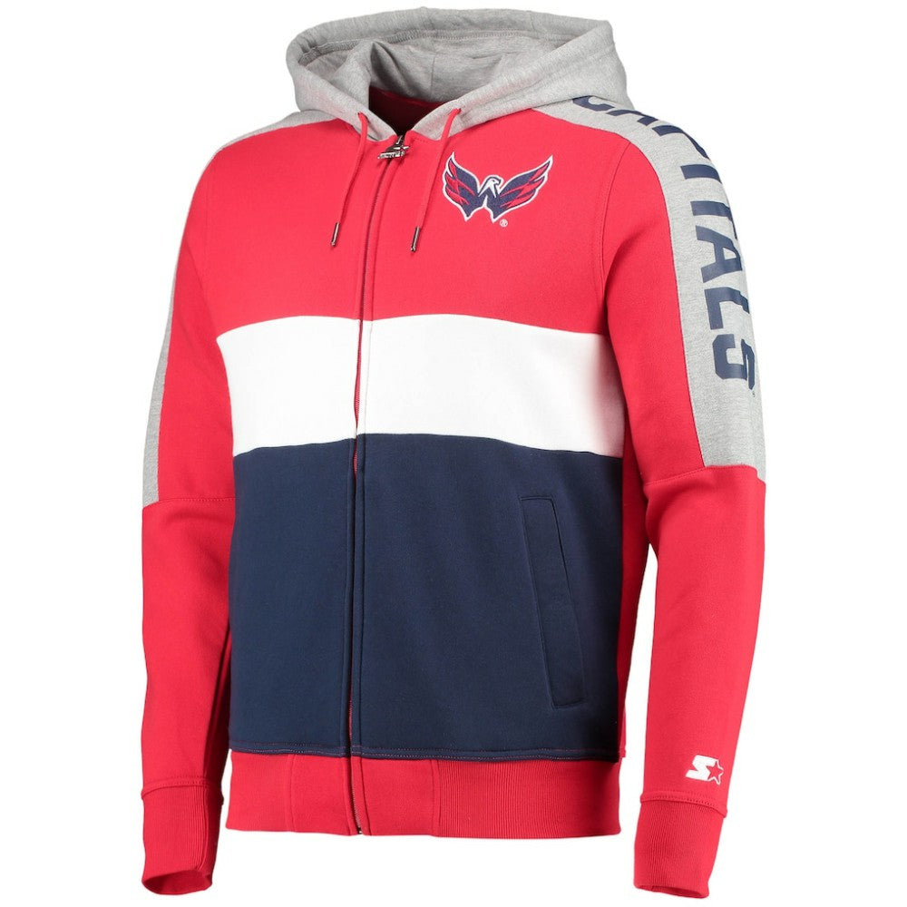 Washington Capitals Starter Playoffs Color Block Full-Zip Hoodie - Red/Navy | US 4270920