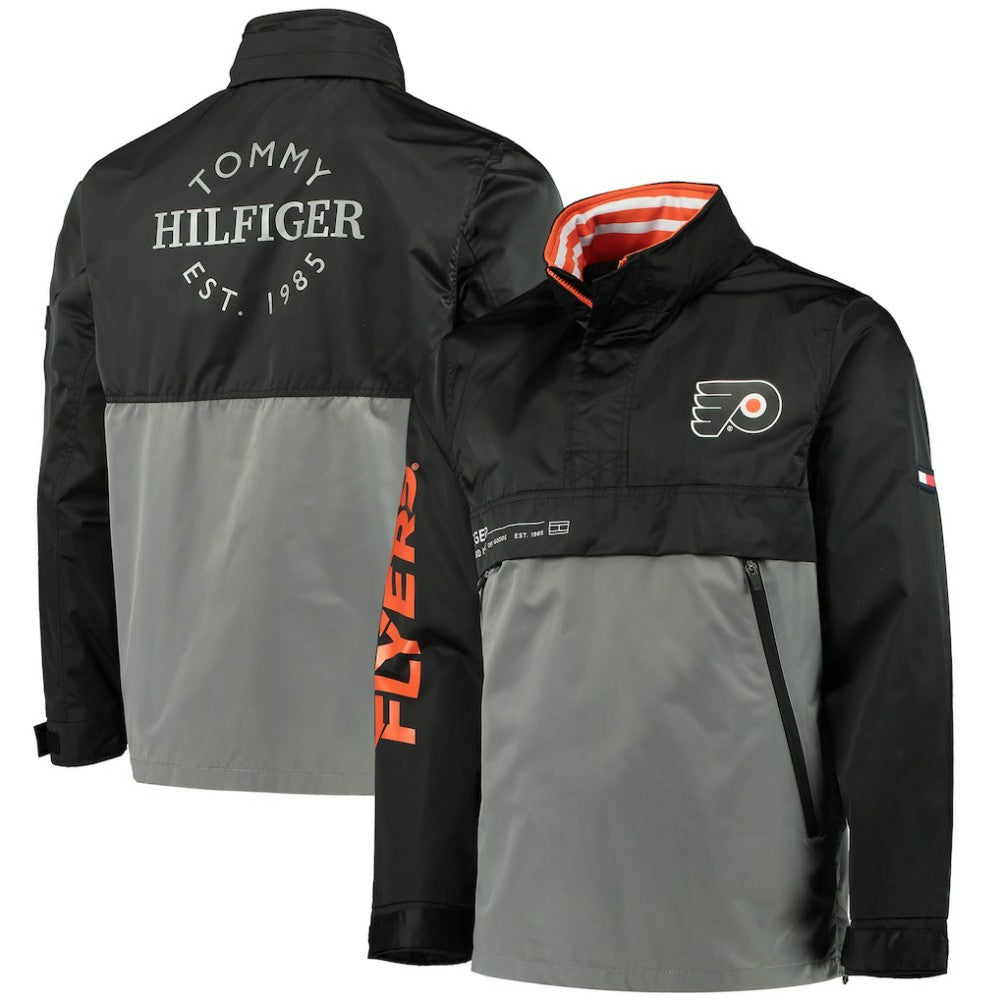 Philadelphia Flyers Tommy Hilfiger Anorak Quarter-Zip Hoodie Jacket - Black/Gray | US 4271043