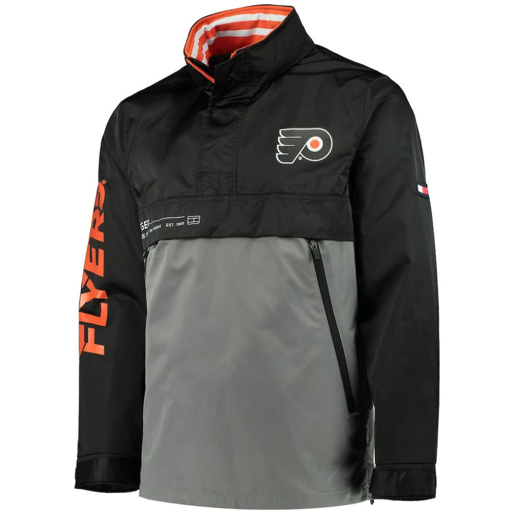 Philadelphia Flyers Tommy Hilfiger Anorak Quarter-Zip Hoodie Jacket - Black/Gray | US 4271043