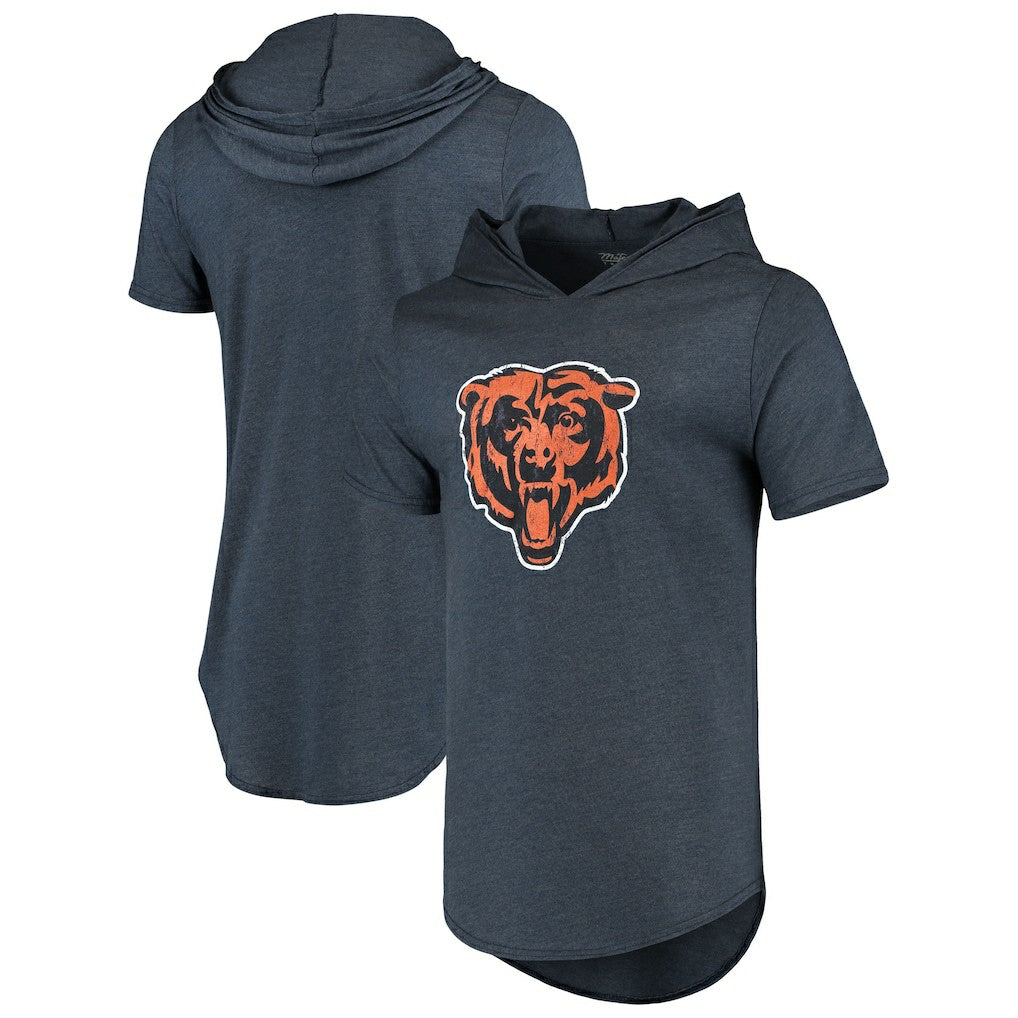 Chicago Bears Majestic Threads Primary Logo Tri-Blend Hoodie T-Shirt - Navy Hoodies