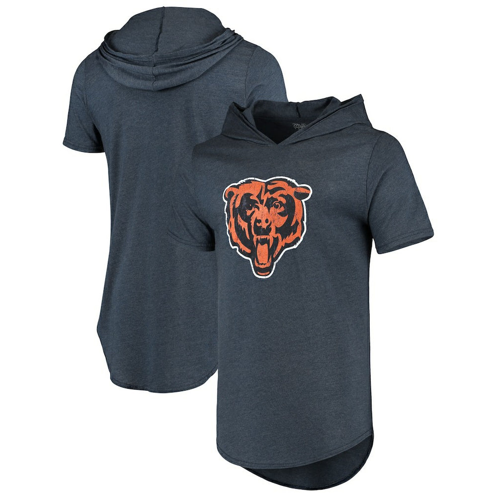 Chicago Bears Majestic Threads Primary Logo Tri-Blend Hoodie T-Shirt - Navy Hoodies