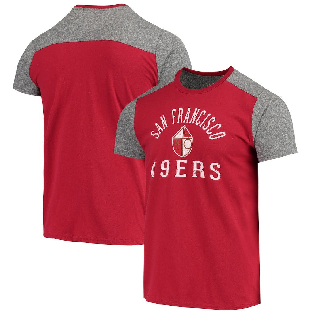San Francisco 49ers Majestic Threads Gridiron Classics Field Goal Slub T-Shirt - Scarlet/Heathered Gray T-shirts