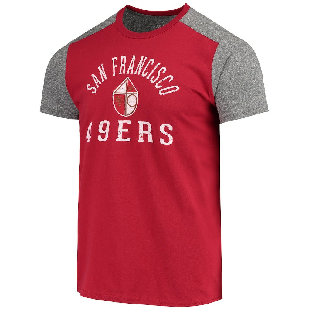 San Francisco 49ers Majestic Threads Gridiron Classics Field Goal Slub T-Shirt - Scarlet/Heathered Gray T-shirts