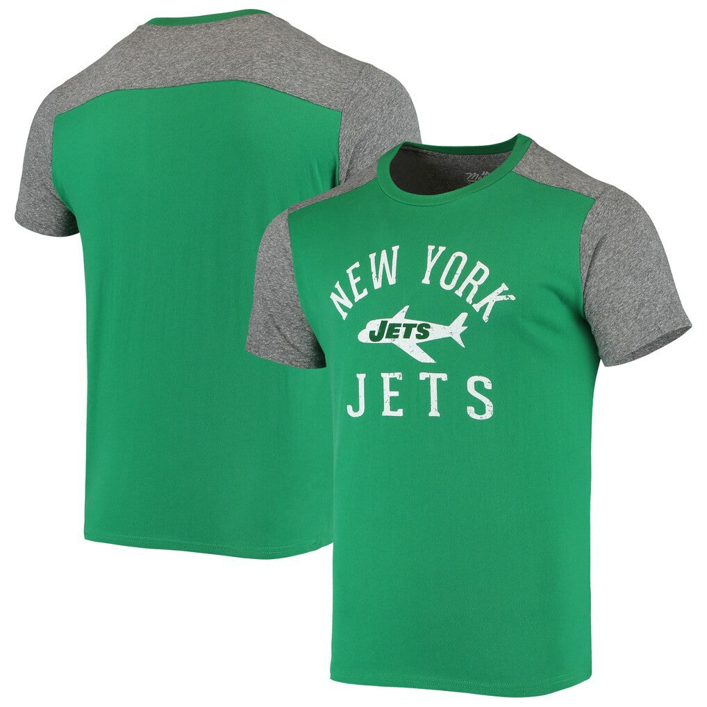New York Jets Majestic Threads Gridiron Classics Field Goal Slub T-Shirt - Kelly Green/Heathered Gray T-shirts