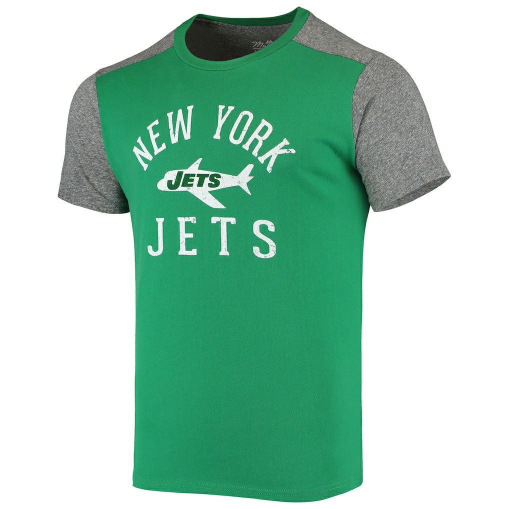 New York Jets Majestic Threads Gridiron Classics Field Goal Slub T-Shirt - Kelly Green/Heathered Gray T-shirts