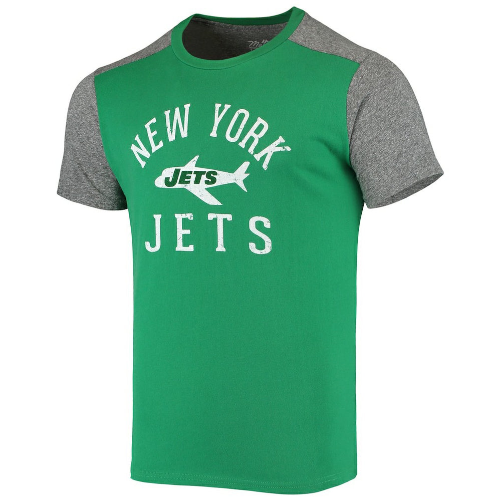 New York Jets Majestic Threads Gridiron Classics Field Goal Slub T-Shirt - Kelly Green/Heathered Gray T-shirts