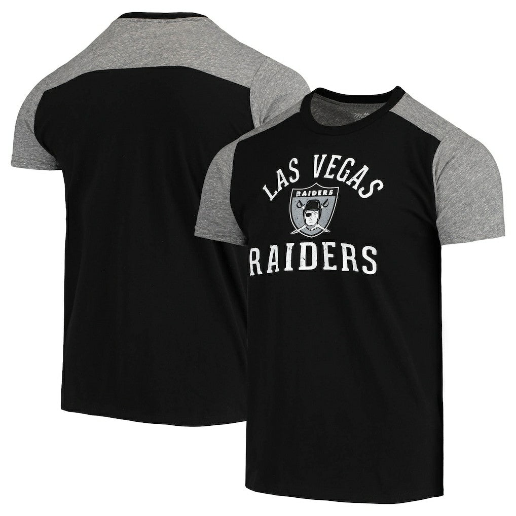 Las Vegas Raiders Majestic Threads Gridiron Classics Field Goal Slub T-Shirt - Black/Heathered Gray T-shirts