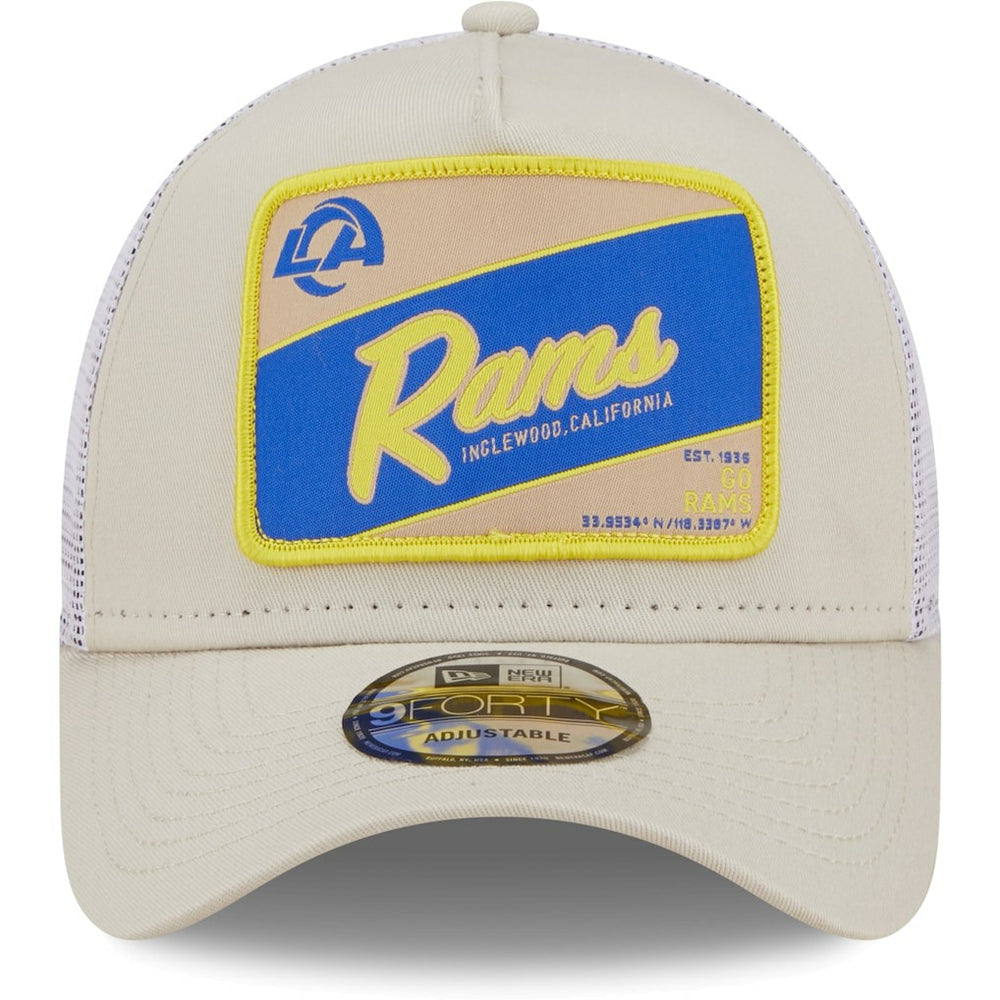 Los Angeles Rams New Era Happy Camper A-Frame Trucker 9FORTY Snapback Hat - Khaki/White Hats