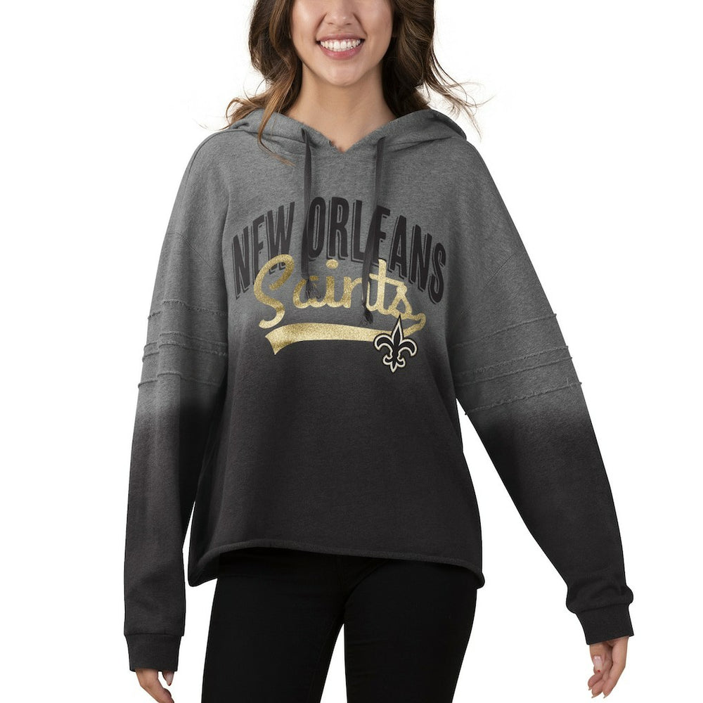 New Orleans Saints Touch Women's Superstar Dip-Dye Pullover Hoodie - Heathered Gray/Black Hoodies