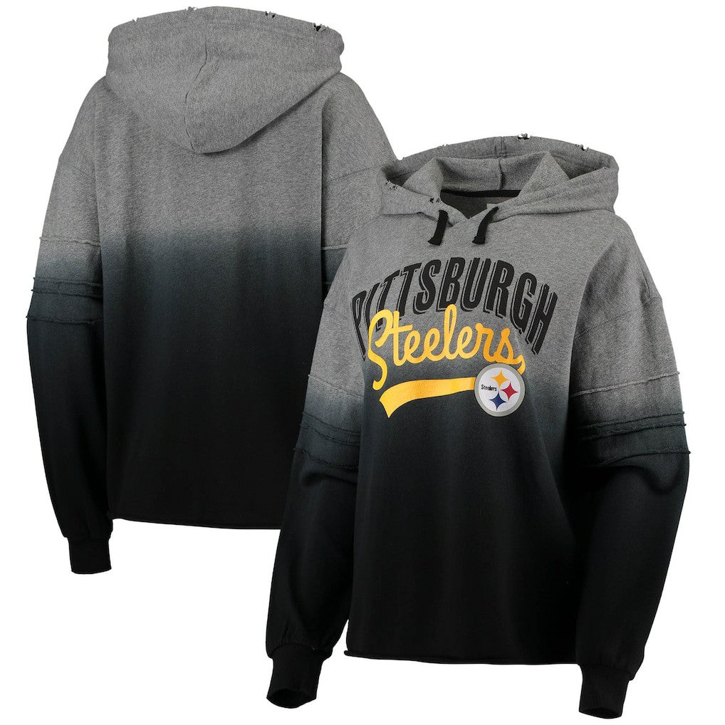Pittsburgh Steelers Touch Women's Superstar Dip-Dye Pullover Hoodie - Heathered Gray/Black Hoodies