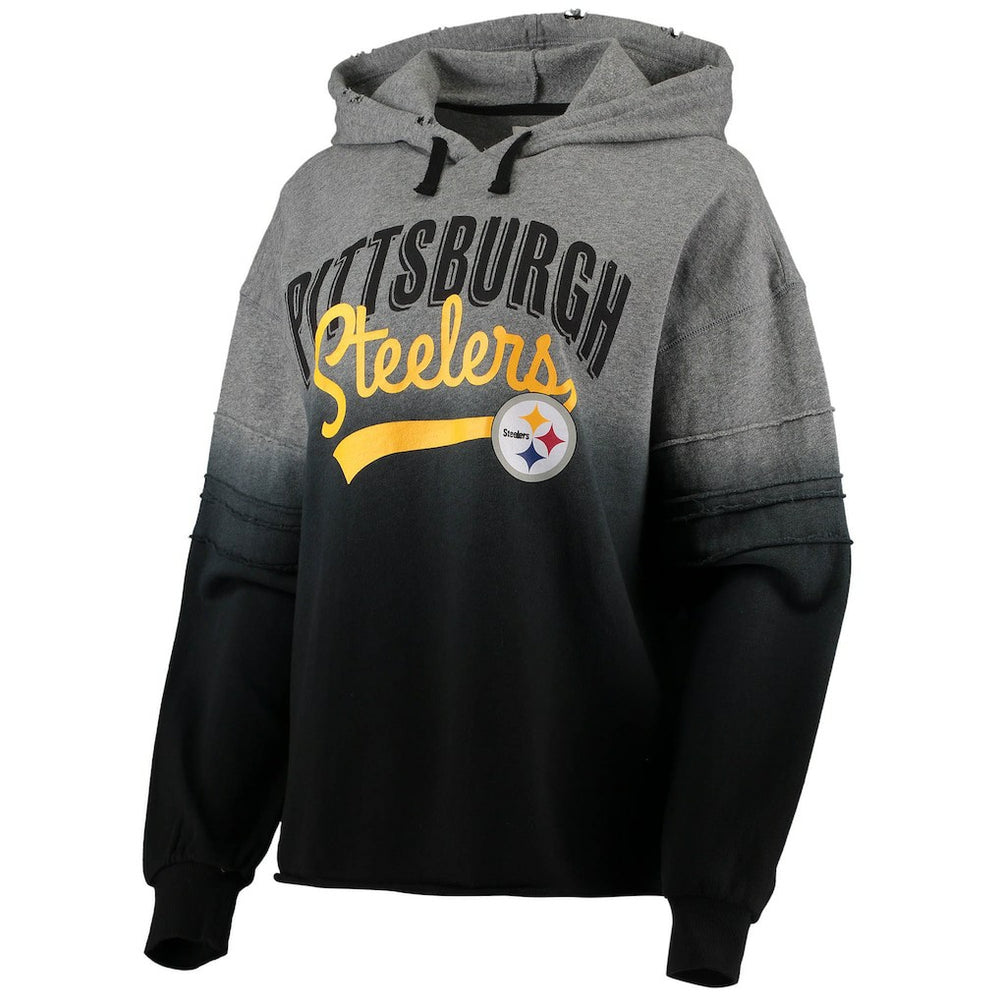 Pittsburgh Steelers Touch Women's Superstar Dip-Dye Pullover Hoodie - Heathered Gray/Black Hoodies