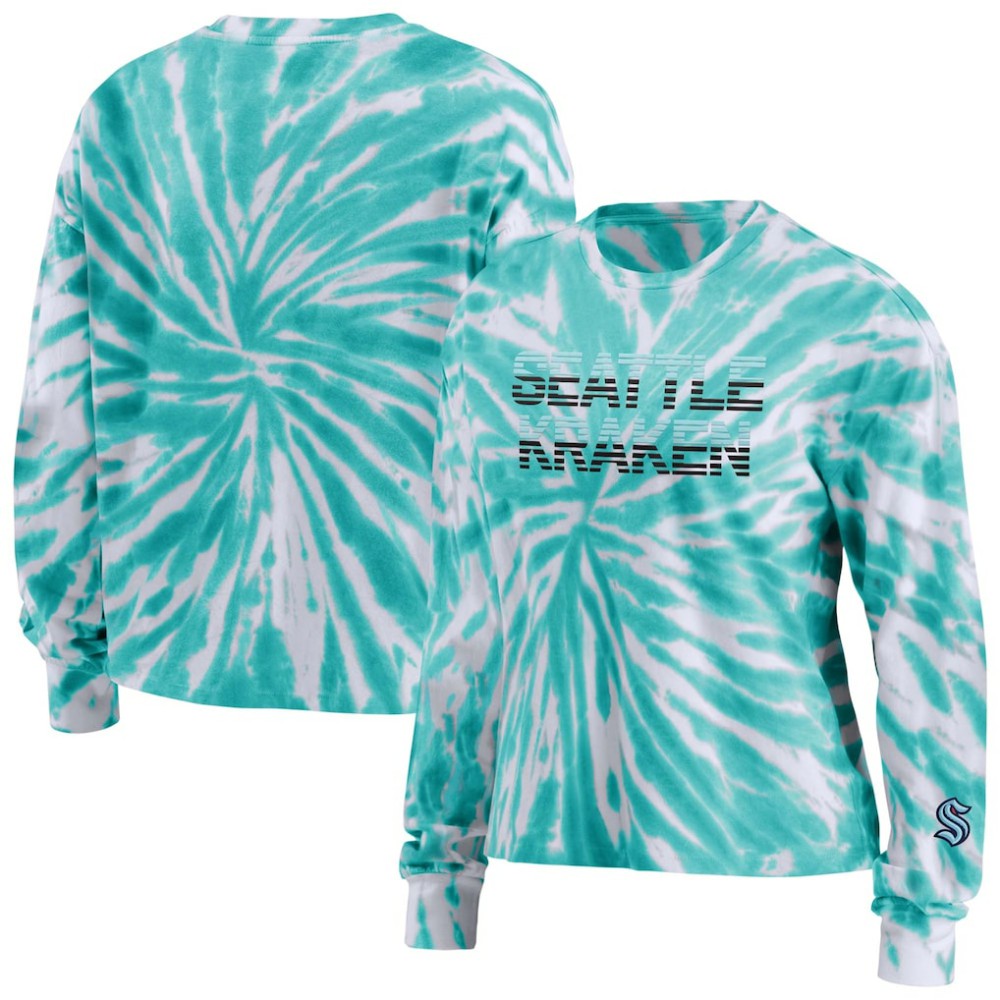 Seattle Kraken WEAR by Erin Andrews Women's Tie-Dye Long Sleeve T-Shirt - Light Blue | US 4272649