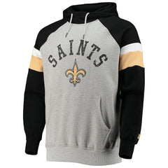 New Orleans Saints Starter Home Run Raglan Pullover Hoodie - Heathered Gray/Black Hoodies