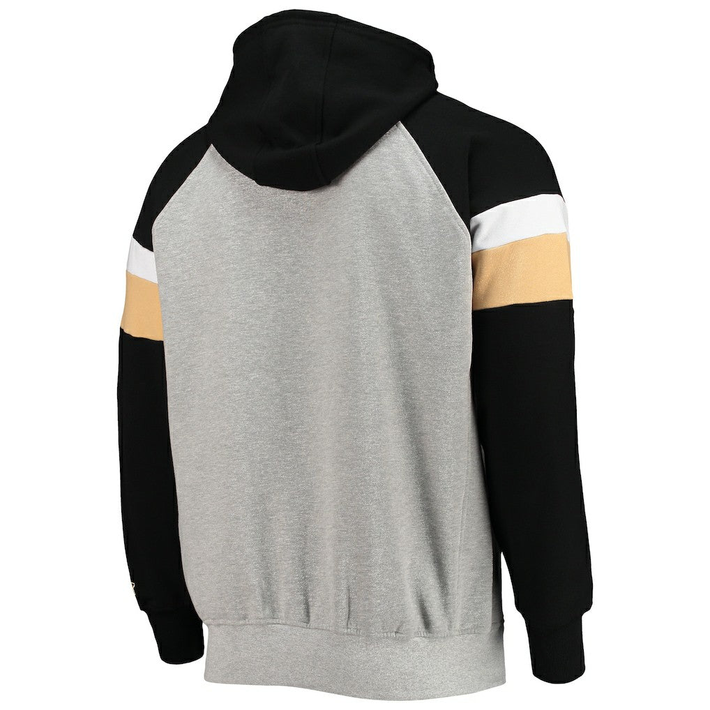 New Orleans Saints Starter Home Run Raglan Pullover Hoodie - Heathered Gray/Black Hoodies