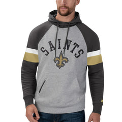 New Orleans Saints Starter Home Run Raglan Pullover Hoodie - Heathered Gray/Black Hoodies