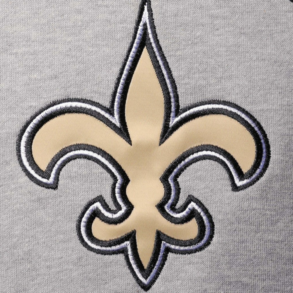 New Orleans Saints Starter Home Run Raglan Pullover Hoodie - Heathered Gray/Black Hoodies