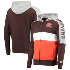 Cleveland Browns Starter Playoffs Color Block Full-Zip Hoodie - Brown/Orange Hoodies