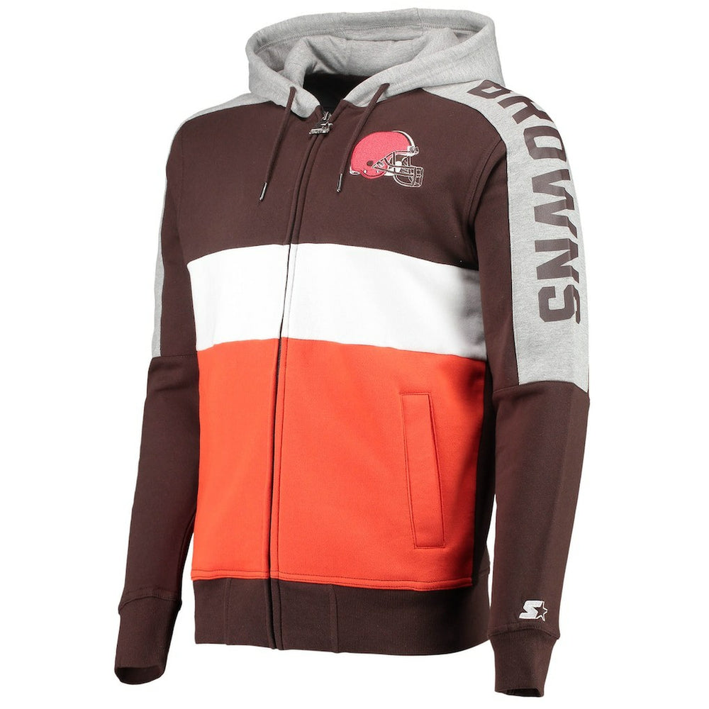 Cleveland Browns Starter Playoffs Color Block Full-Zip Hoodie - Brown/Orange Hoodies
