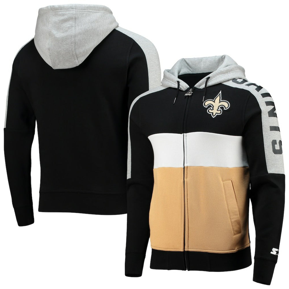 New Orleans Saints Starter Playoffs Color Block Full-Zip Hoodie - Black/Gold Hoodies