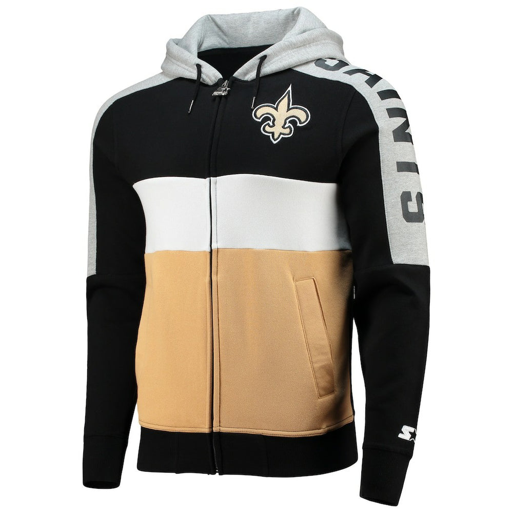 New Orleans Saints Starter Playoffs Color Block Full-Zip Hoodie - Black/Gold Hoodies