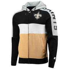 New Orleans Saints Starter Playoffs Color Block Full-Zip Hoodie - Black/Gold Hoodies