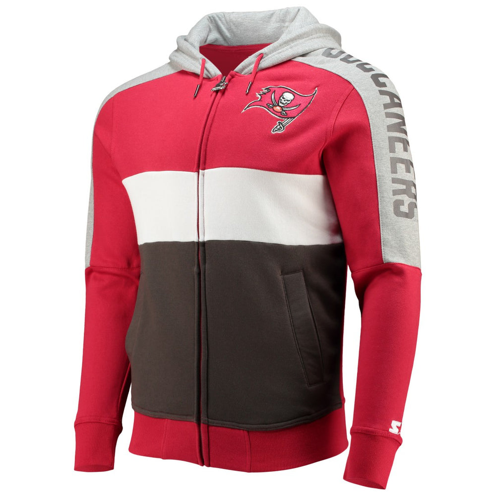 Tampa Bay Buccaneers Starter Playoffs Color Block Full-Zip Hoodie - Red/Pewter Hoodies