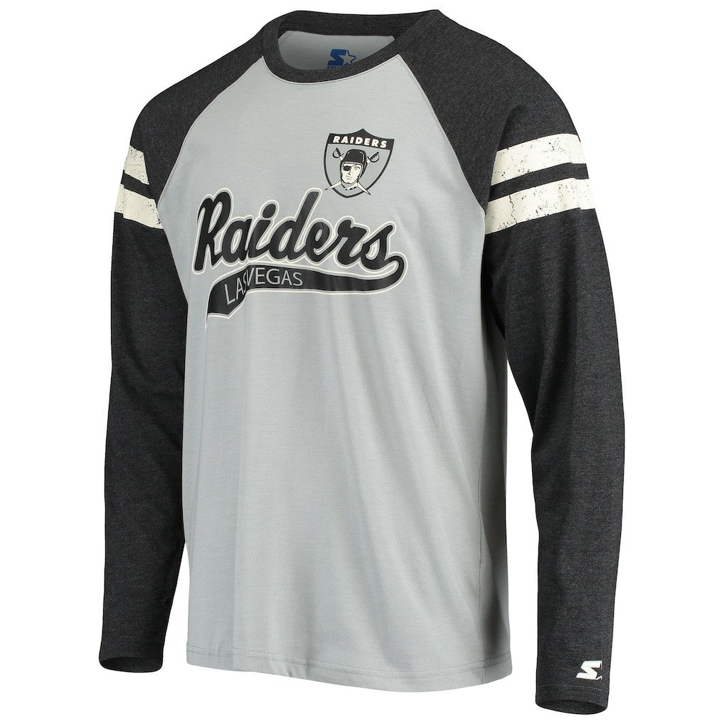 Las Vegas Raiders Starter Throwback League Raglan Long Sleeve Tri-Blend T-Shirt - Silver/Black T-shirts