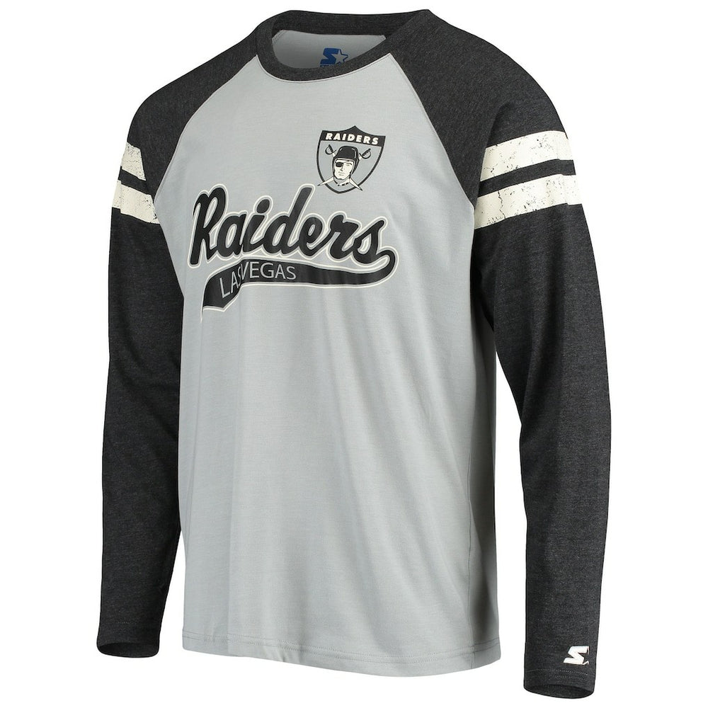 Las Vegas Raiders Starter Throwback League Raglan Long Sleeve Tri-Blend T-Shirt - Silver/Black T-shirts