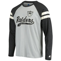 Las Vegas Raiders Starter Throwback League Raglan Long Sleeve Tri-Blend T-Shirt - Silver/Black T-shirts