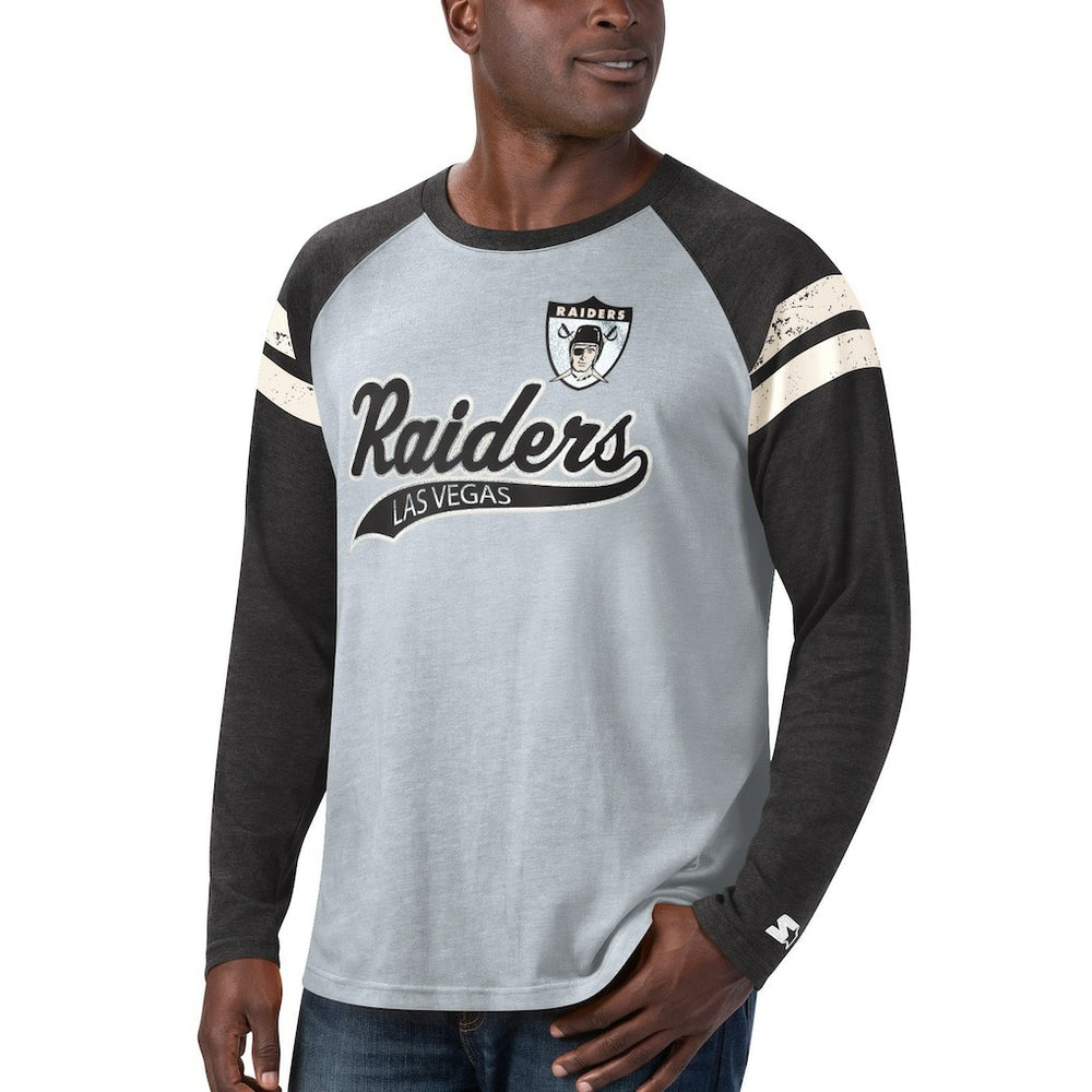 Las Vegas Raiders Starter Throwback League Raglan Long Sleeve Tri-Blend T-Shirt - Silver/Black T-shirts