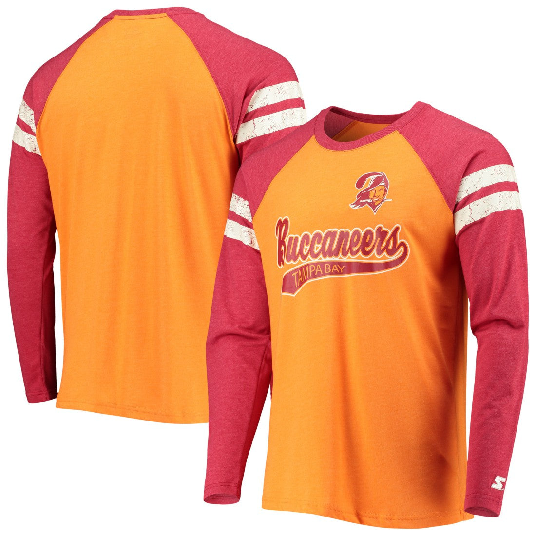 Tampa Bay Buccaneers Starter Throwback League Raglan Long Sleeve Tri-Blend T-Shirt - Orange/Red T-shirts