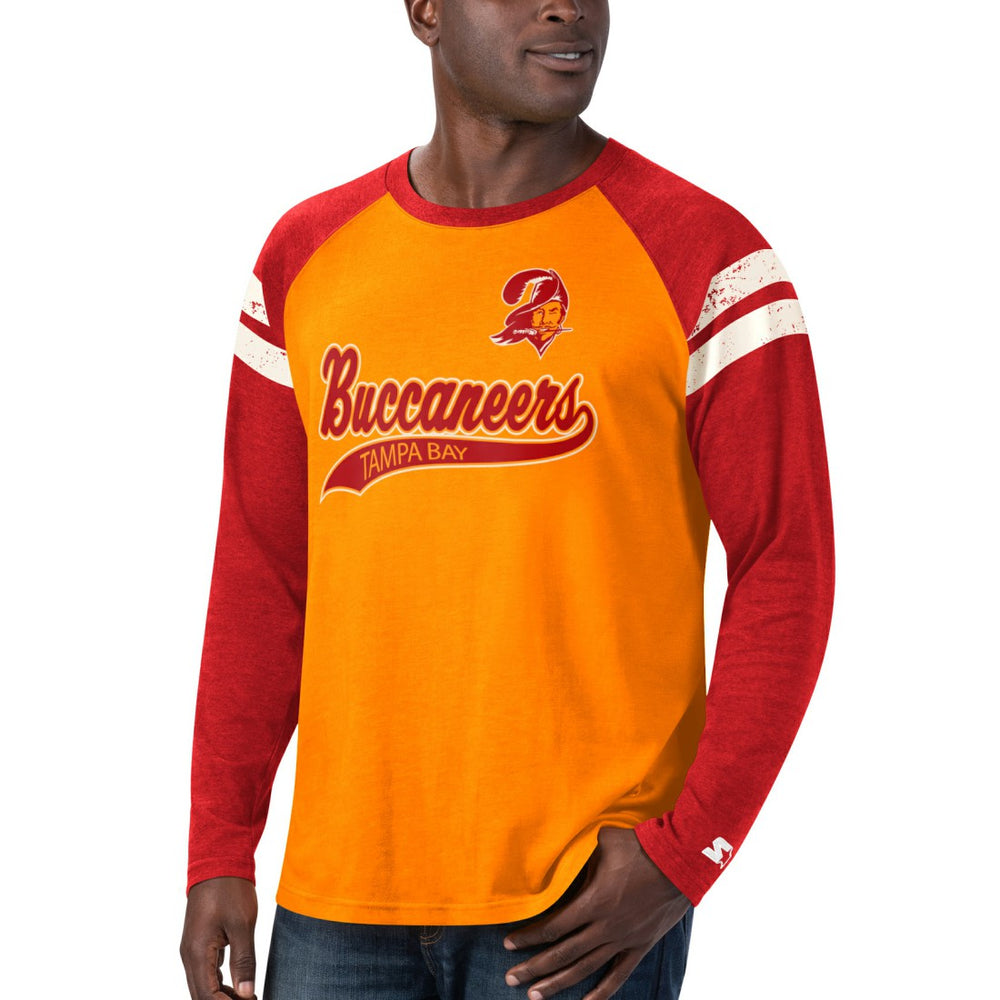 Tampa Bay Buccaneers Starter Throwback League Raglan Long Sleeve Tri-Blend T-Shirt - Orange/Red T-shirts