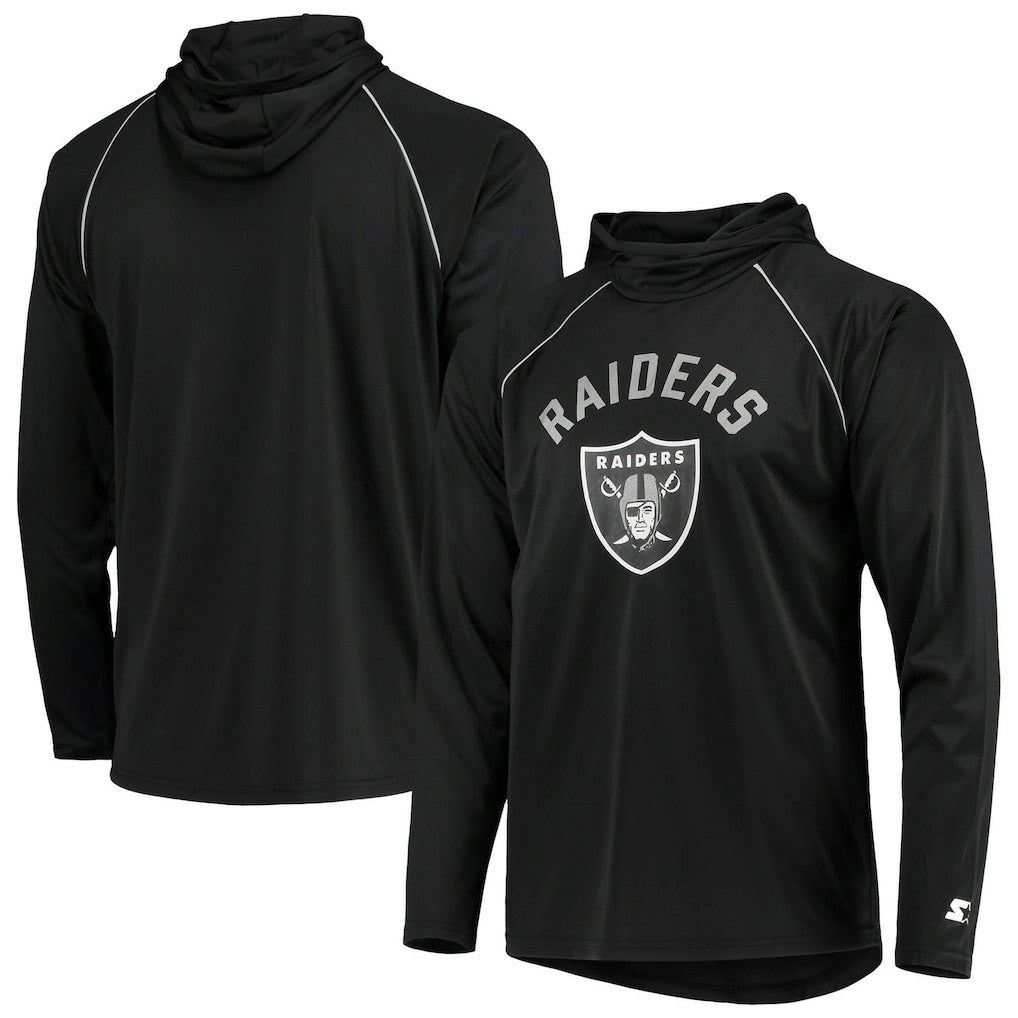 Las Vegas Raiders Starter Raglan Long Sleeve Hoodie T-Shirt - Black Hoodies