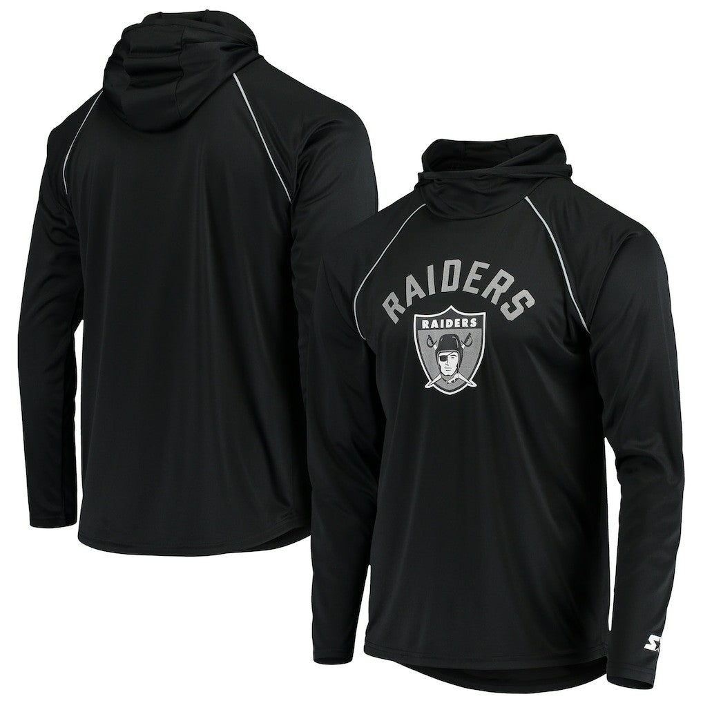 Las Vegas Raiders Starter Throwback Raglan Hoodie Long Sleeve T-Shirt - Black Hoodies