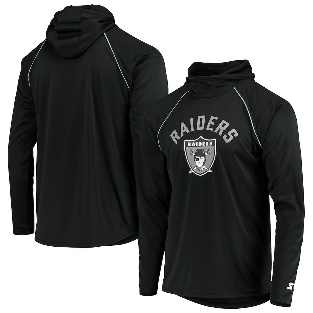 Las Vegas Raiders Starter Throwback Raglan Hoodie Long Sleeve T-Shirt - Black Hoodies