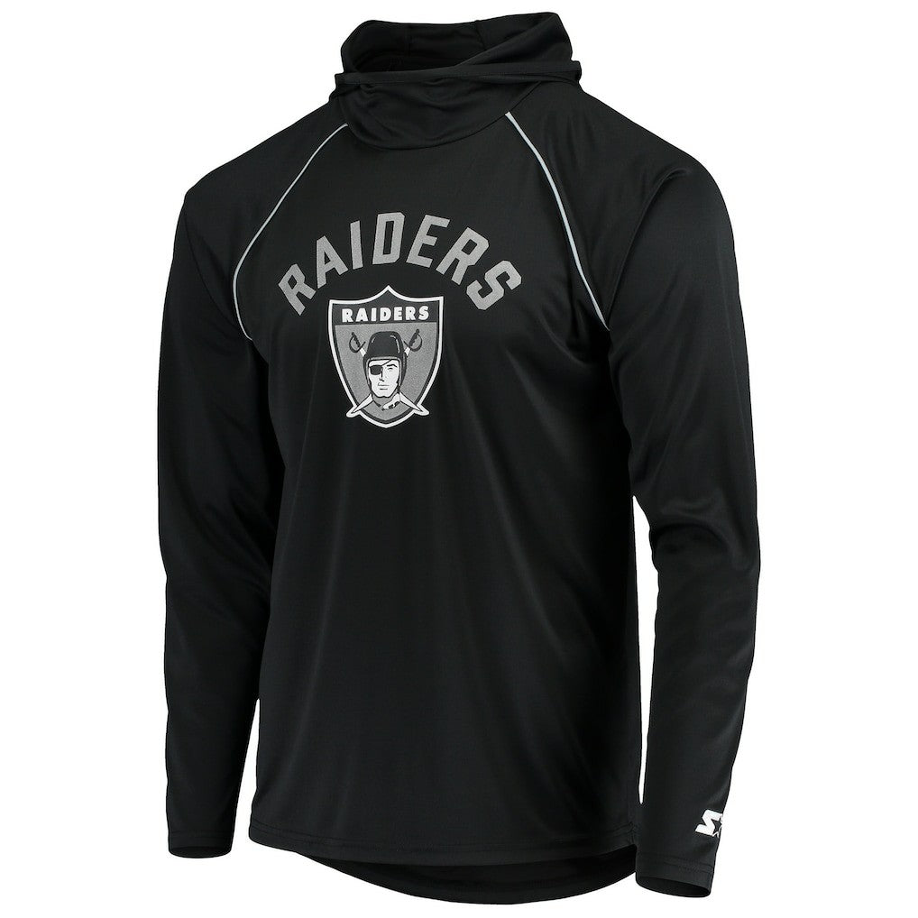 Las Vegas Raiders Starter Throwback Raglan Hoodie Long Sleeve T-Shirt - Black Hoodies