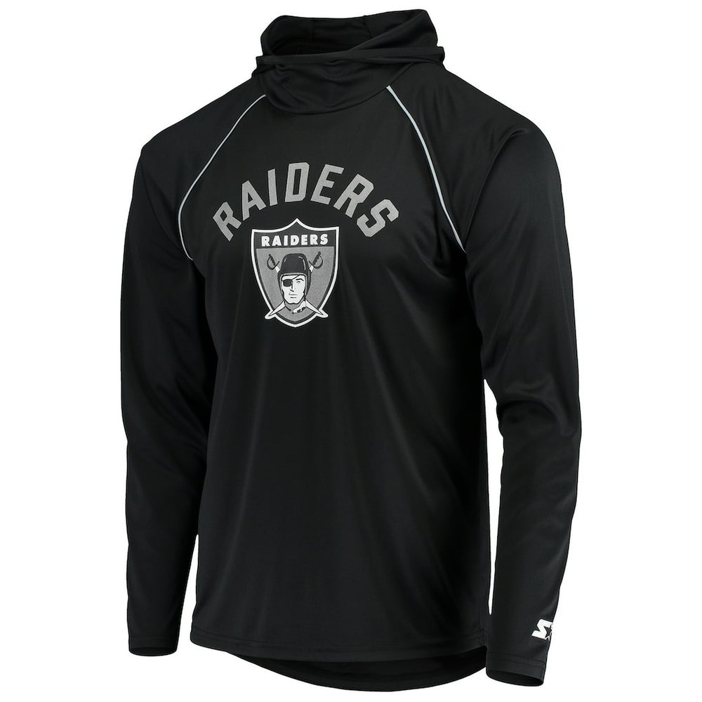 Las Vegas Raiders Starter Throwback Raglan Hoodie Long Sleeve T-Shirt - Black Hoodies