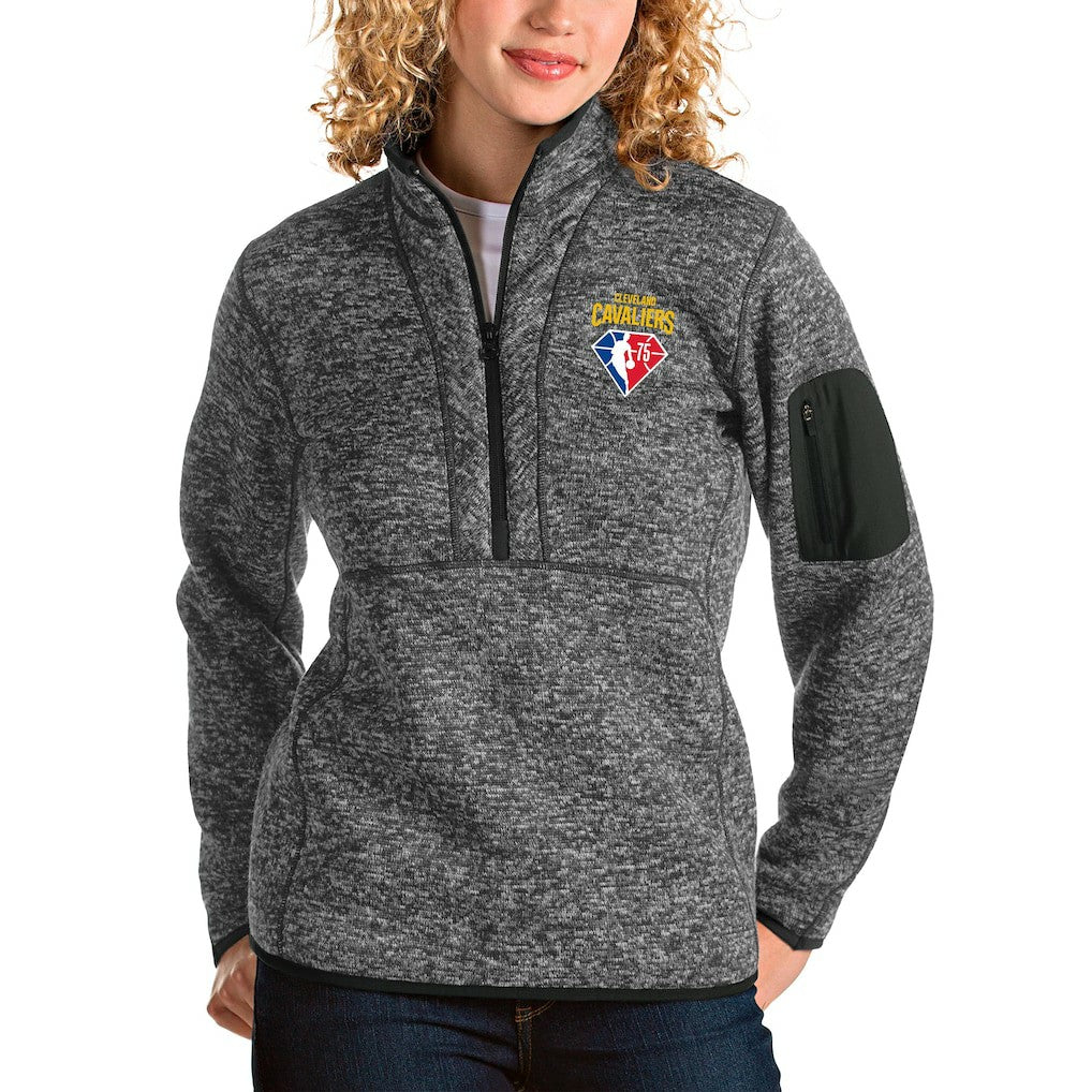Cleveland Cavaliers Antigua Women's NBA 75th Anniversary Fortune Quarter-Zip Pullover Jacket Heathered Charcoal