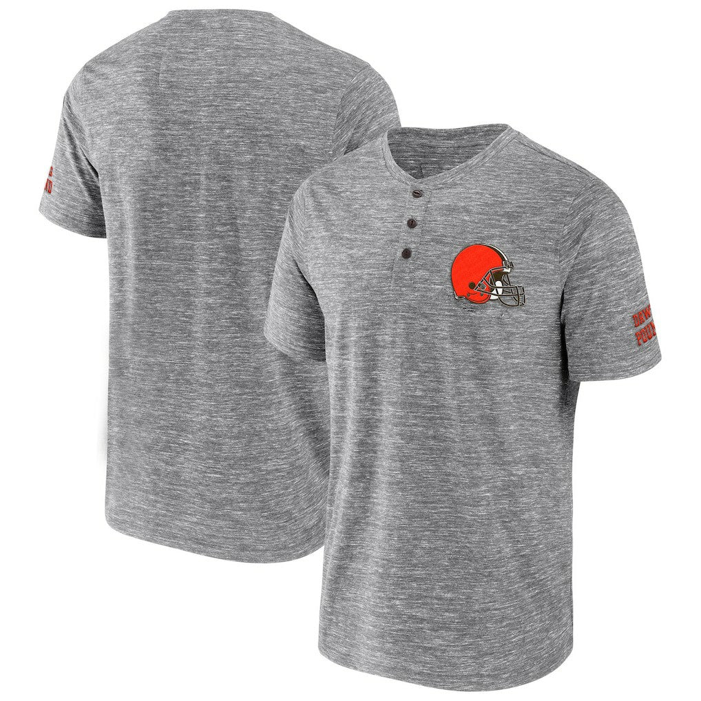 Cleveland Browns NFL x Darius Rucker Collection Slub Henley T-Shirt - Heathered Gray T-shirts