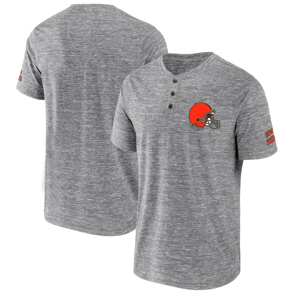 Cleveland Browns NFL x Darius Rucker Collection Slub Henley T-Shirt - Heathered Gray T-shirts