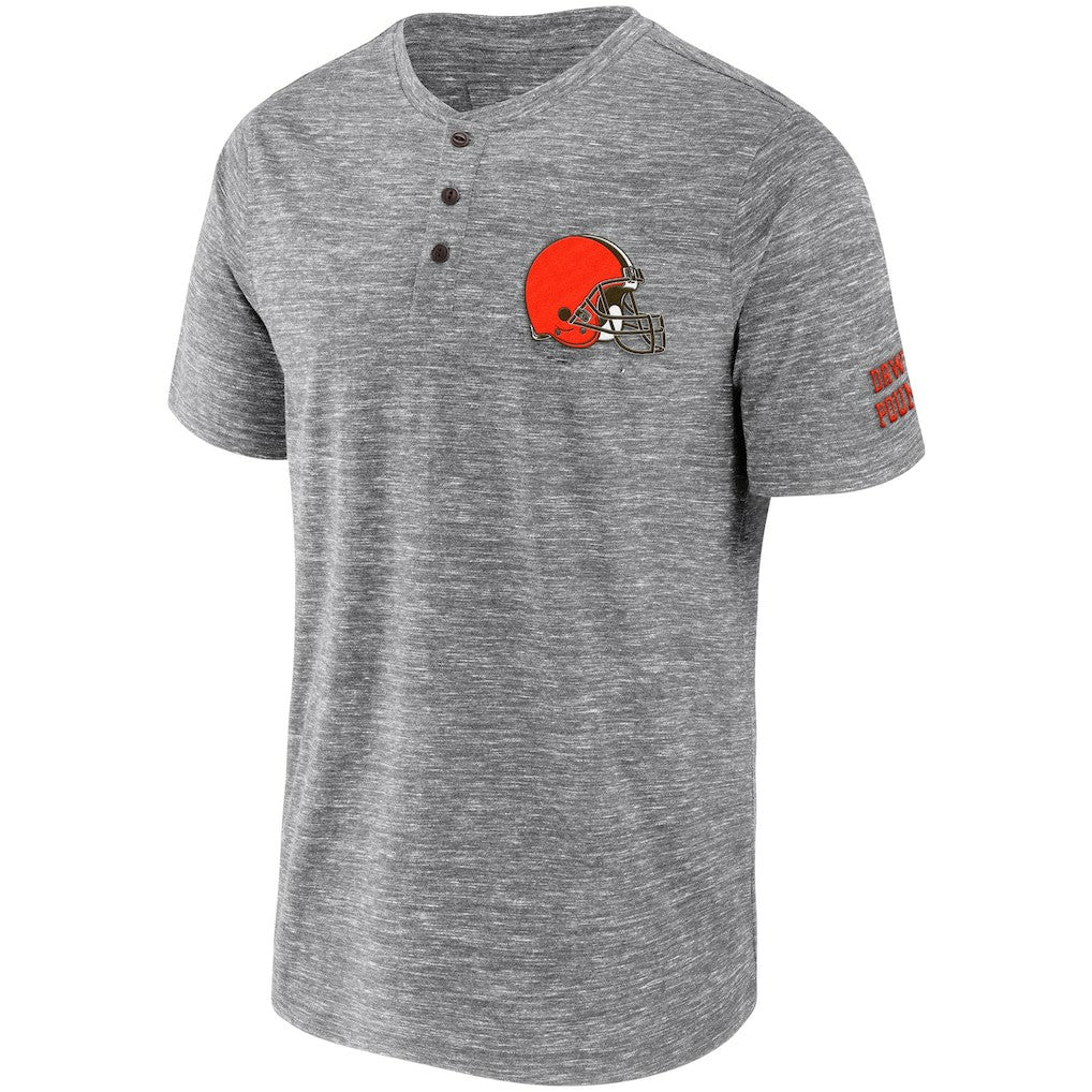 Cleveland Browns NFL x Darius Rucker Collection Slub Henley T-Shirt - Heathered Gray T-shirts