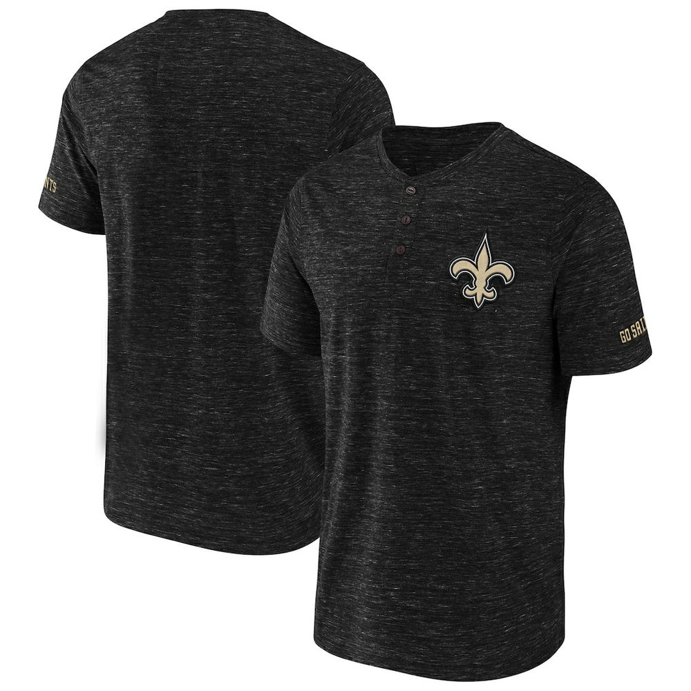 New Orleans Saints NFL x Darius Rucker Collection Slub Henley T-Shirt - Black T-shirts