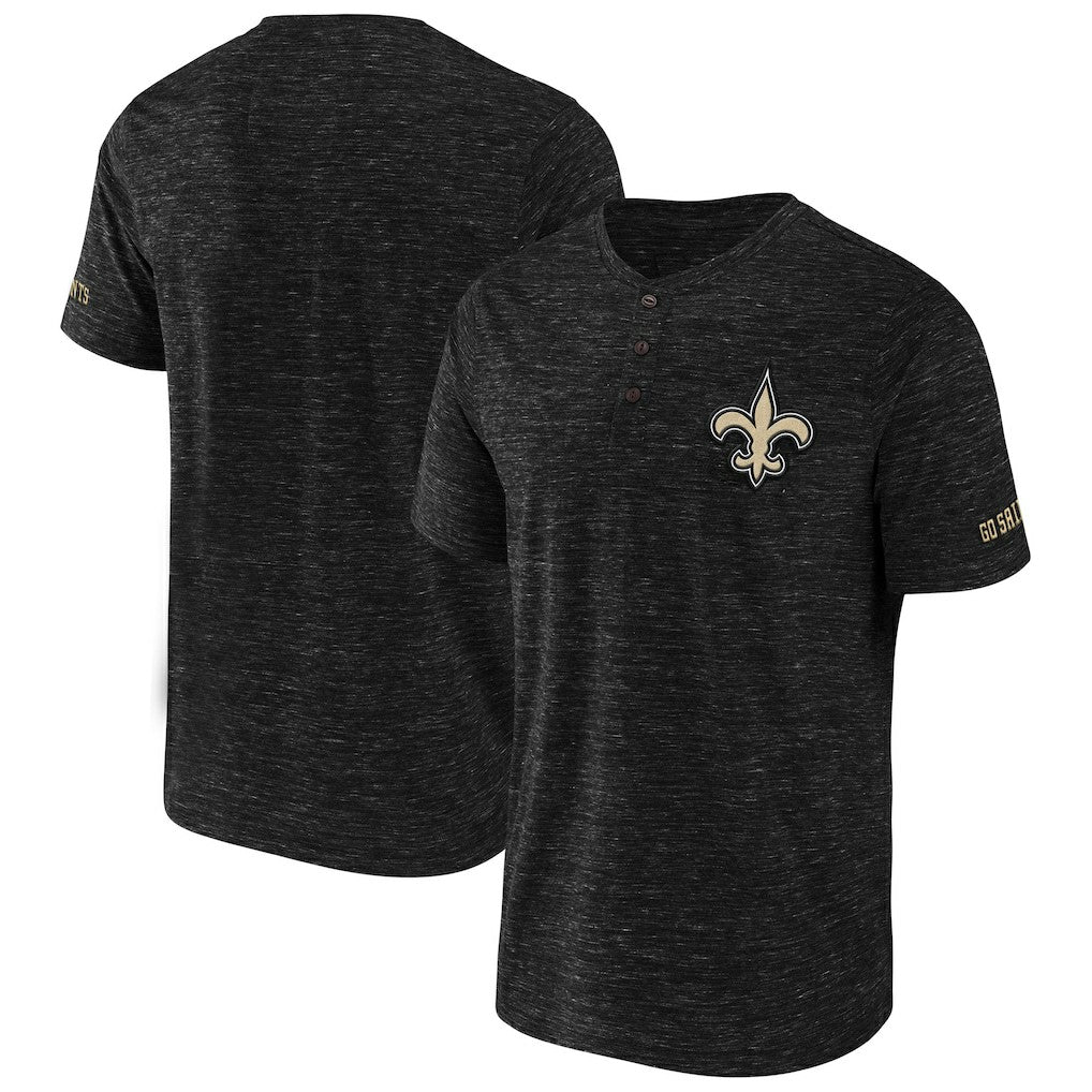 New Orleans Saints NFL x Darius Rucker Collection Slub Henley T-Shirt - Black T-shirts