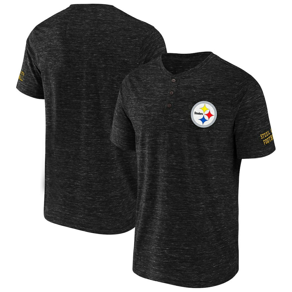 Pittsburgh Steelers NFL x Darius Rucker Collection Slub Henley T-Shirt - Black T-shirts