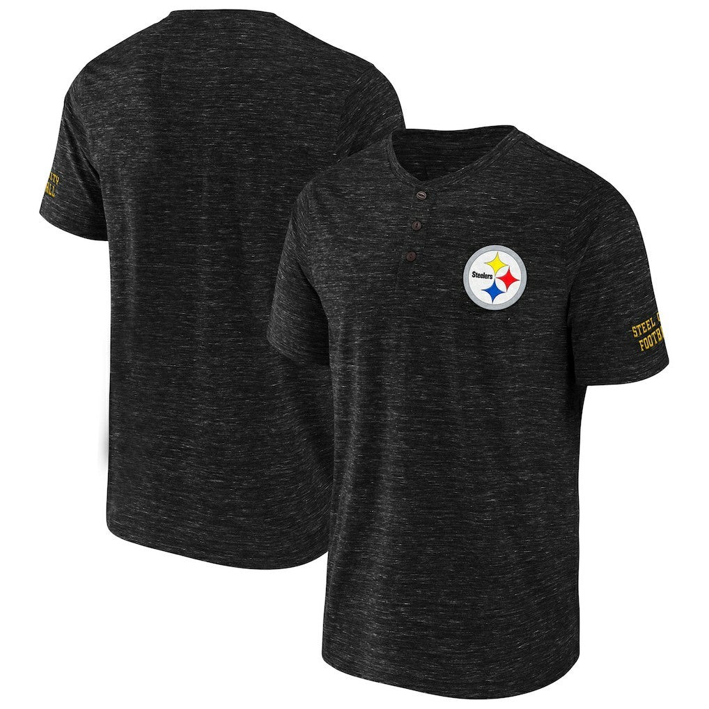Pittsburgh Steelers NFL x Darius Rucker Collection Slub Henley T-Shirt - Black T-shirts