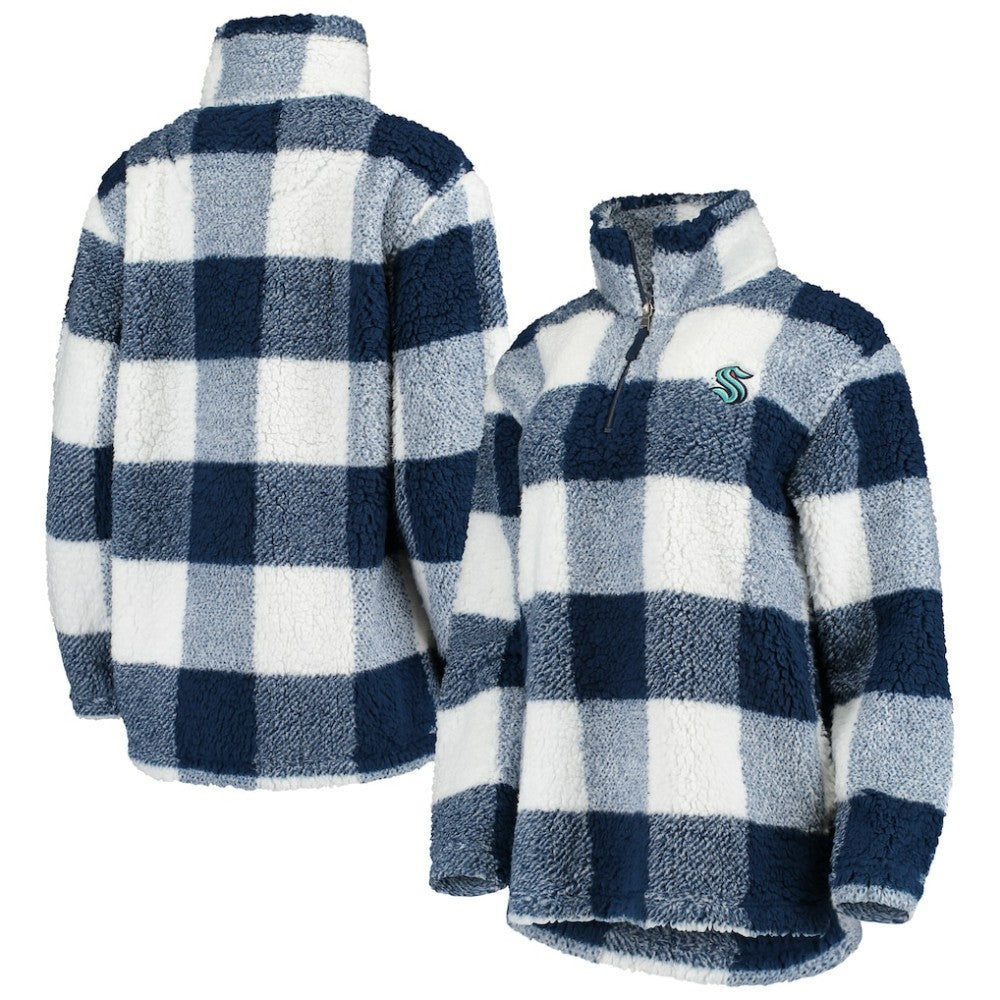 Seattle Kraken G-III 4Her by Carl Banks Women's Plaid Sherpa Quarter-Zip Jacket - Deep Sea Blue/White | US 4288009
