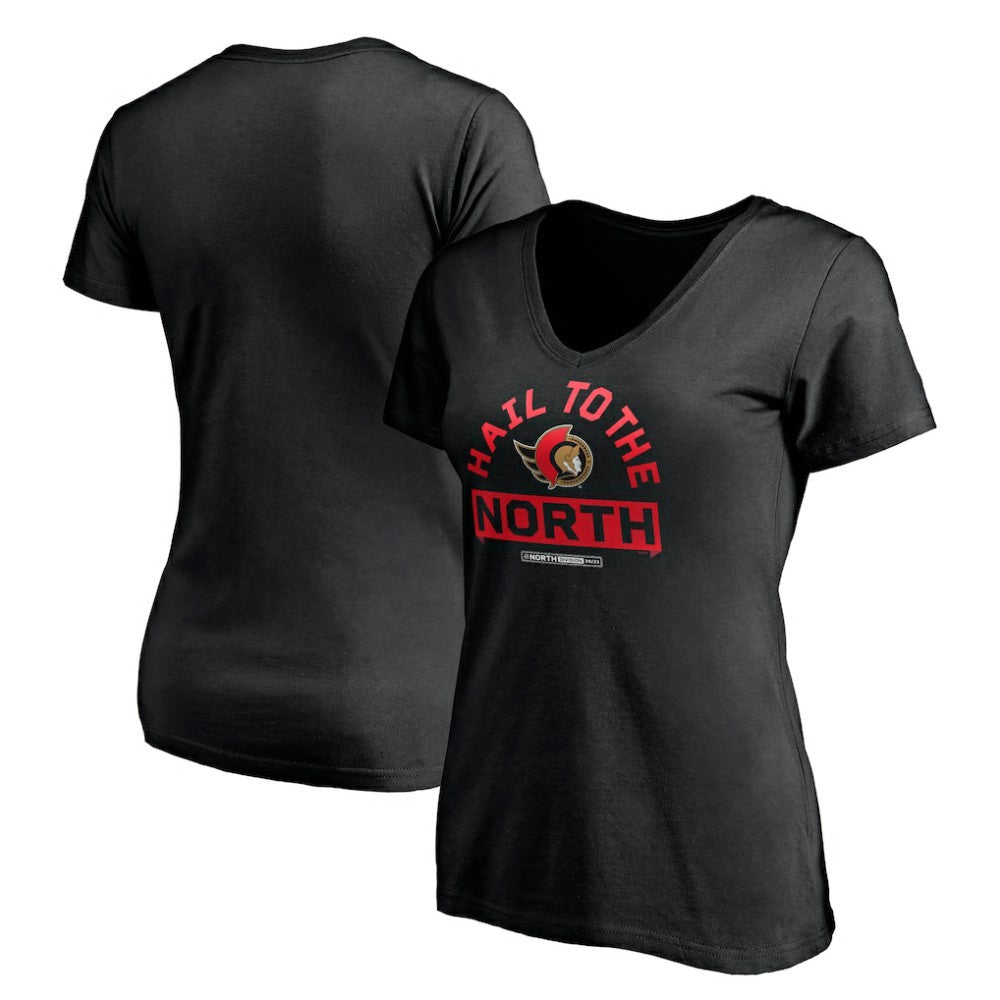 Ottawa Senators Women's Hail to the North V-Neck T-Shirt - Black | US 4292593