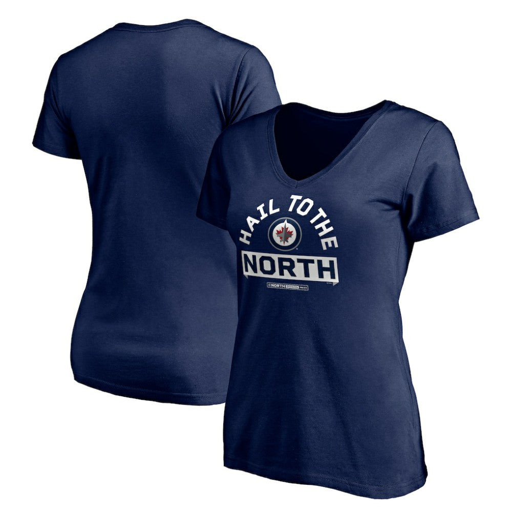 Winnipeg Jets Women's Hail to the North V-Neck T-Shirt - Navy | US 4292599